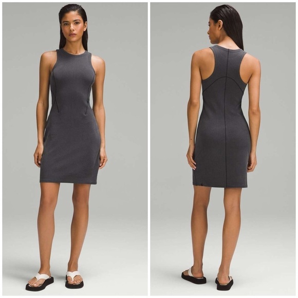 lululemon athletica Dresses & Skirts - Lululemon Ribbed Softstreme Slim-Fit Tank Dress Dark Gray (Size 6)